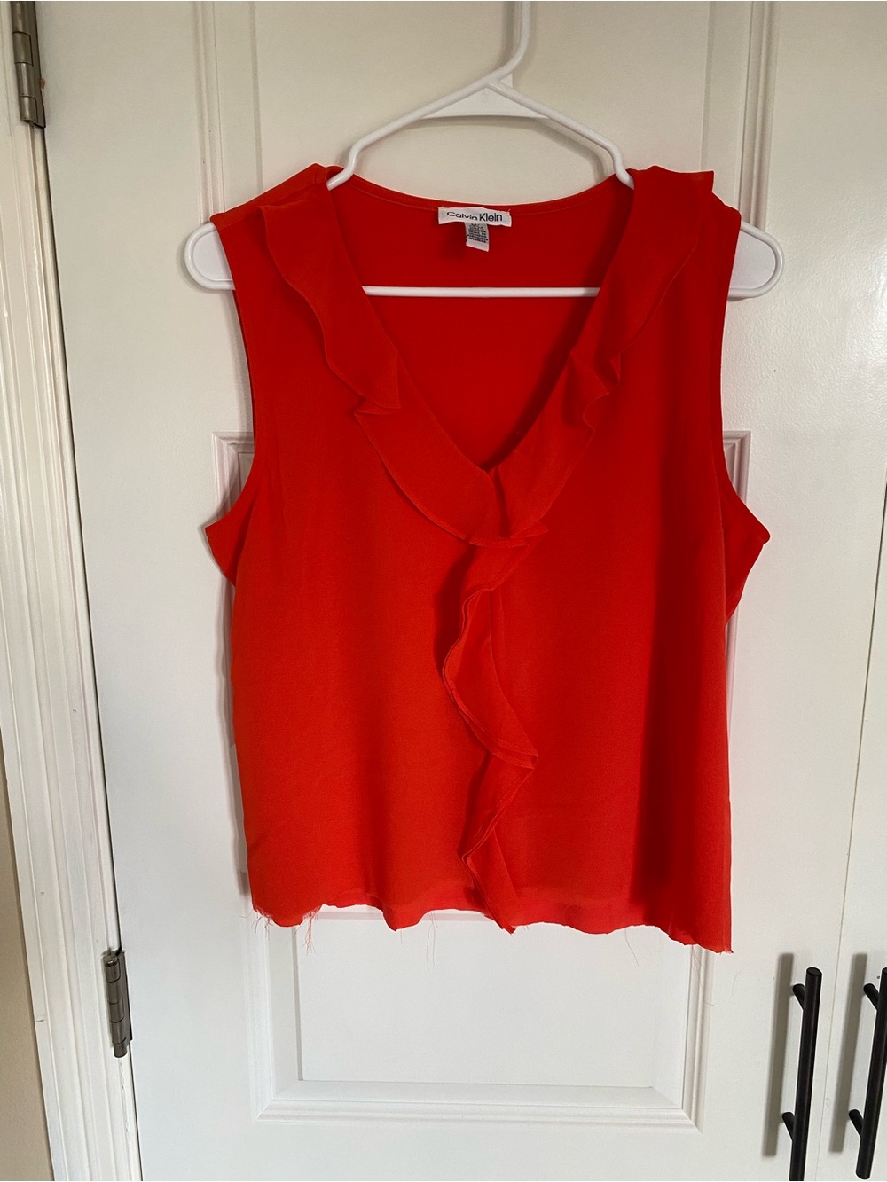 Calvin Klein Bright Red Ruffle V-Neck Sleeveless Camisole